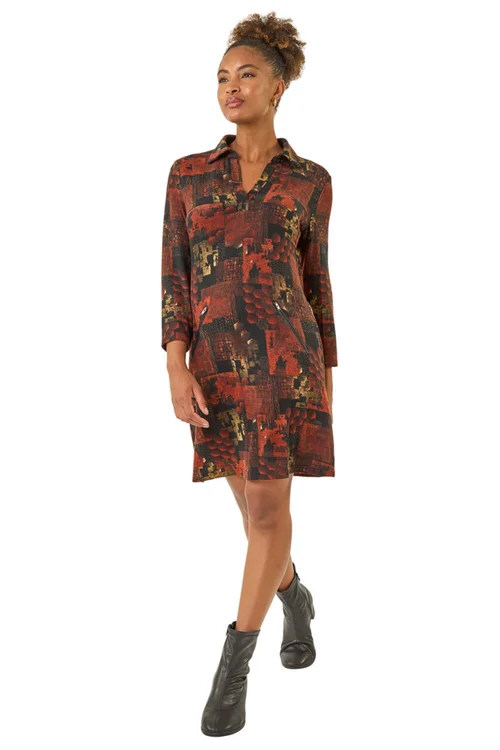 Roman Orange Patchwork Print Shift Dress - 12 Image 2