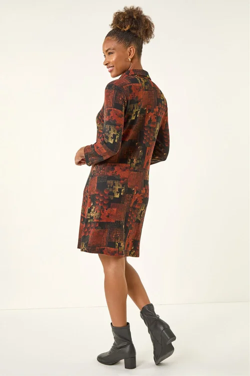 Roman Orange Patchwork Print Shift Dress - 12 Image 3