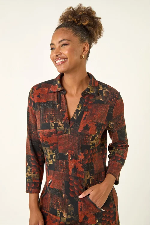 Roman Orange Patchwork Print Shift Dress - 12 Image 4