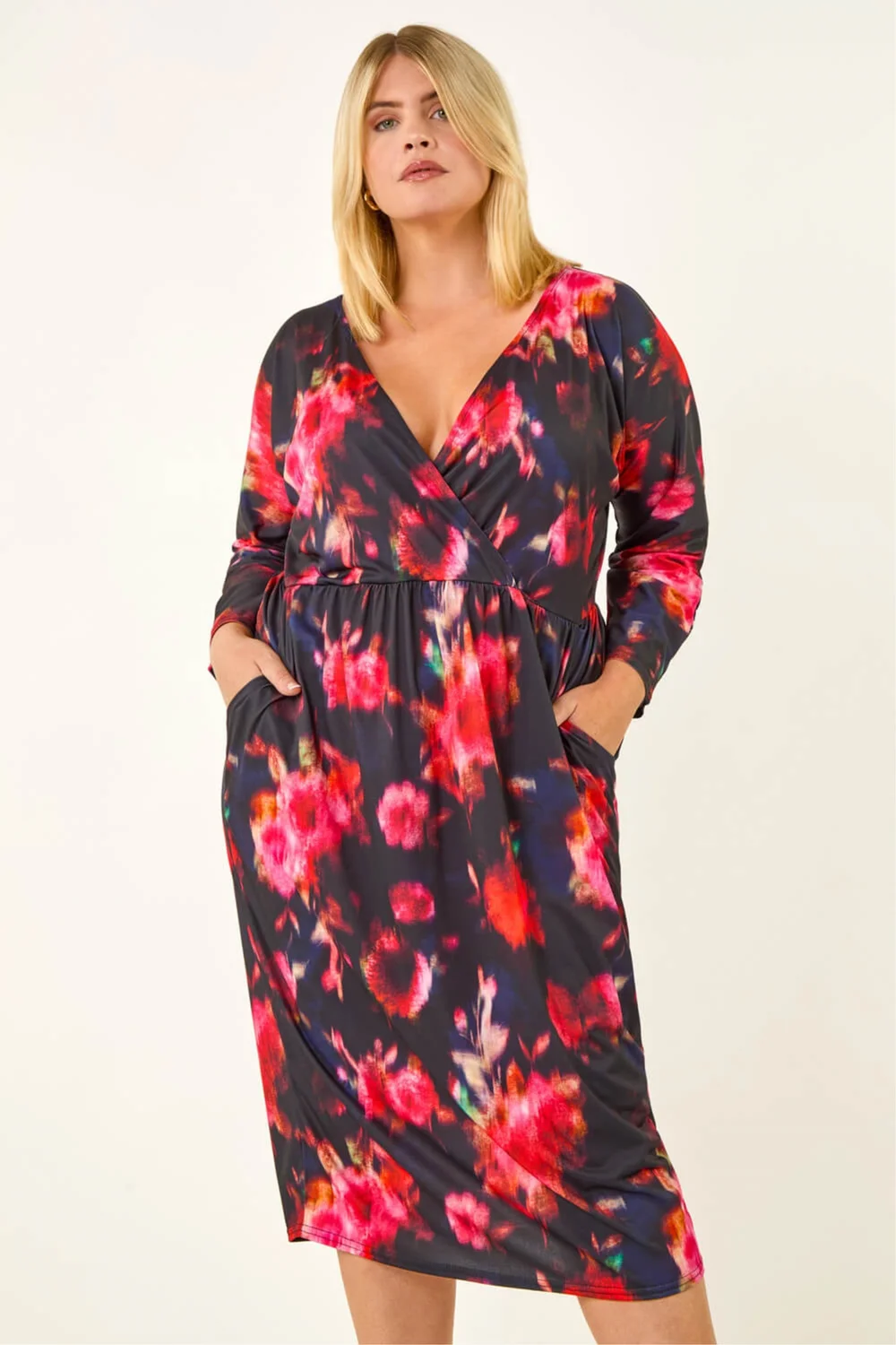 Roman Red Curve Floral Print Mesh Midi Dress - 16 Image 2