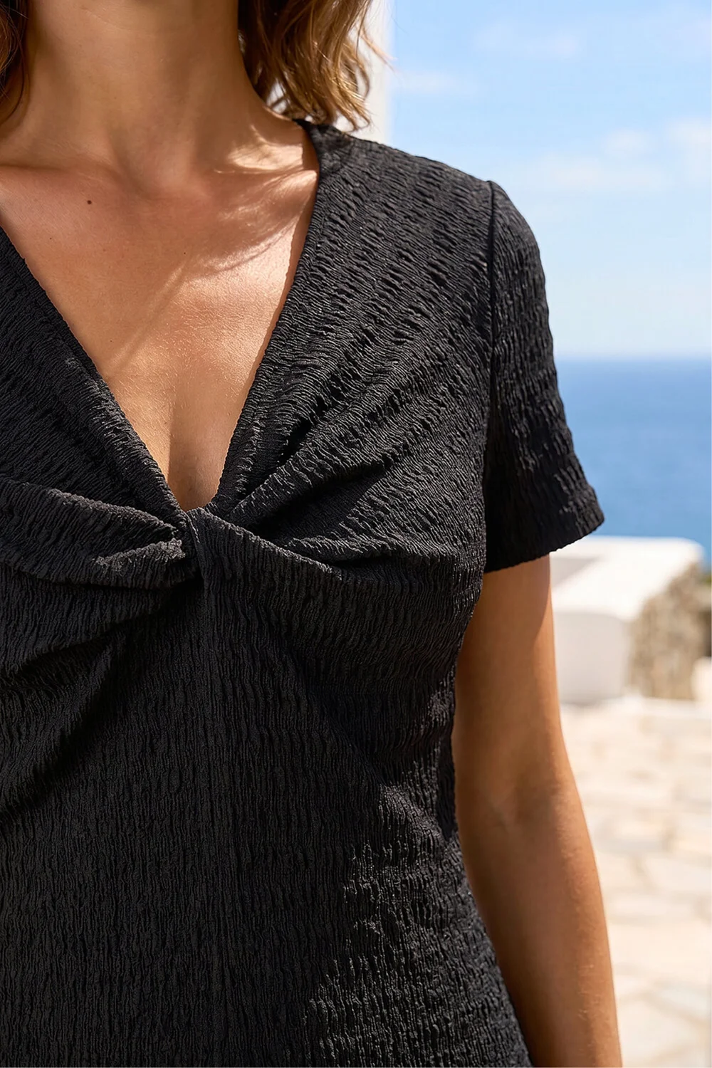 Roman Black Petite Textured Twist Midi Dress - 18 Image 4
