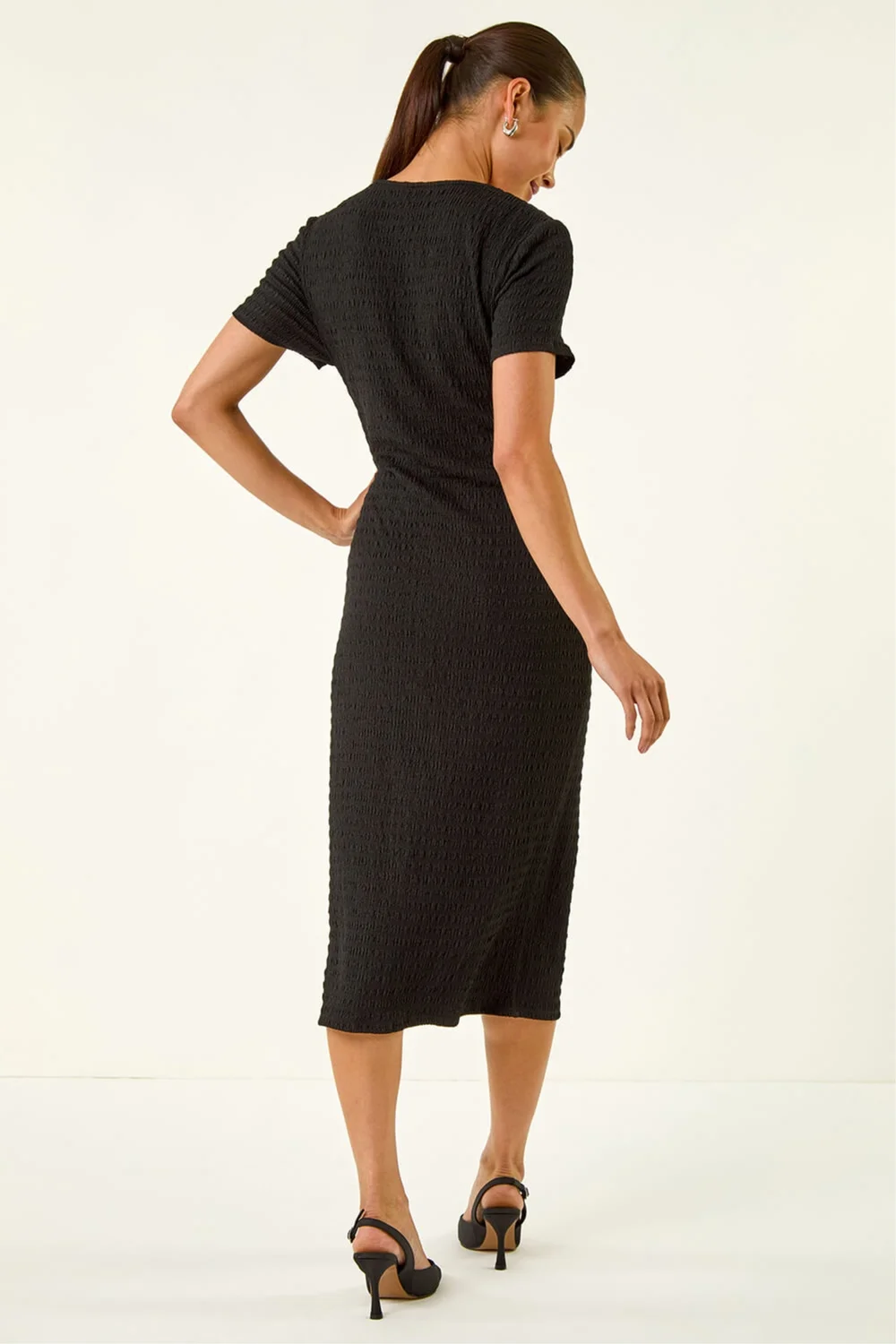 Roman Black Petite Textured Twist Midi Dress - 18 | Matalan Roman Black Petite Textured Twist Midi Dress - 18 | Matalan