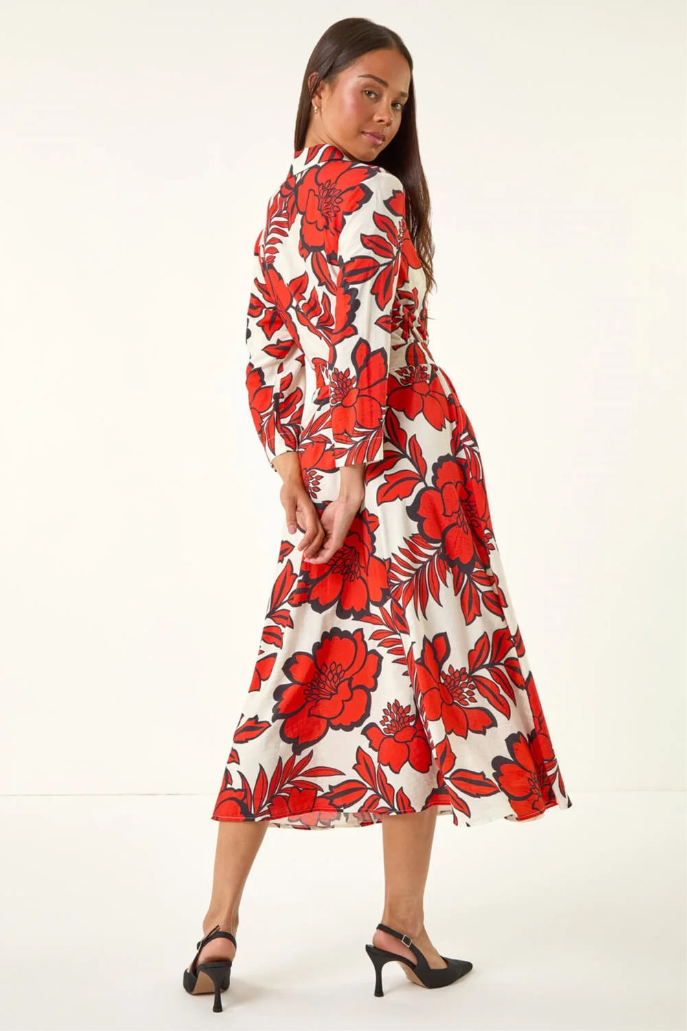 Roman Red Petite Floral Midi Shirt Dress - 14 Image 4