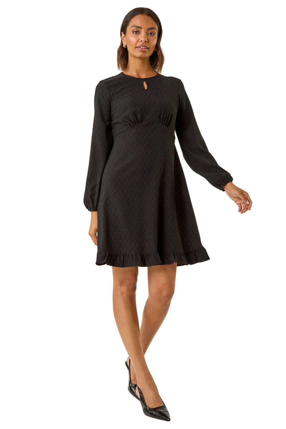 Roman Black Textured Spot Keyhole Dress - 10 Image 2