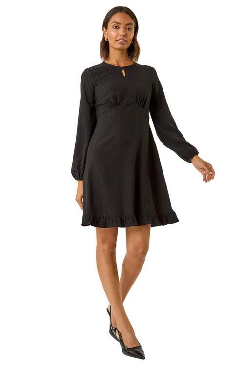 Roman Black Textured Spot Keyhole Dress - 10 Image 2