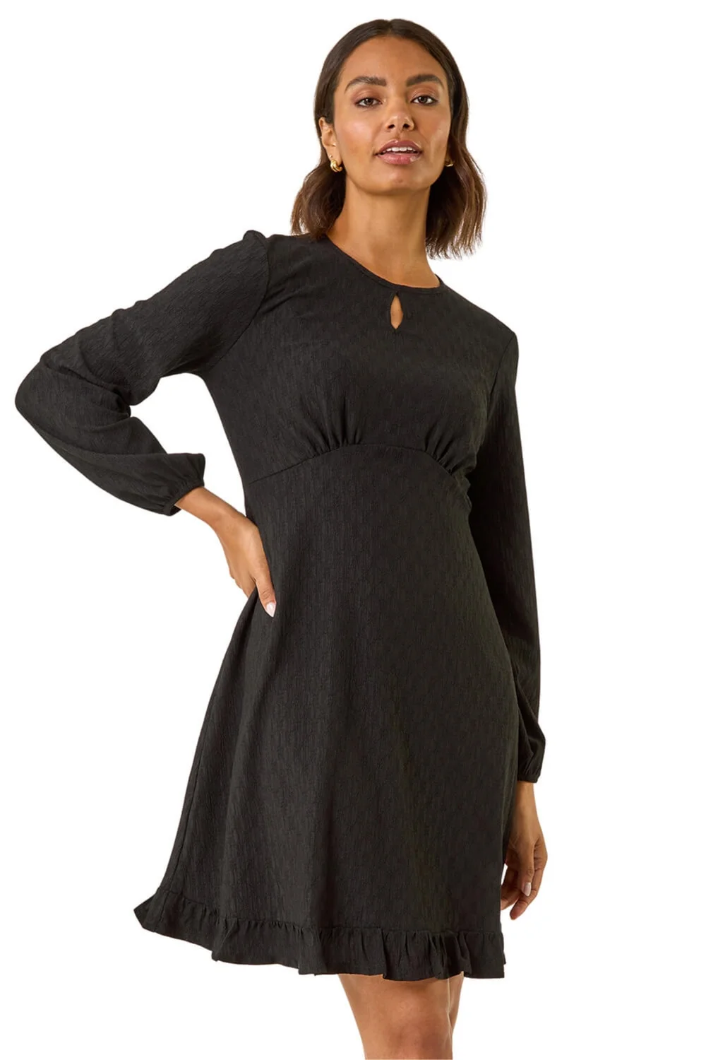 Roman Black Textured Spot Keyhole Dress - 10 Image 1