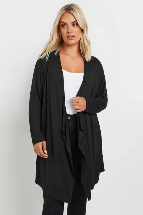 Yours Curve Black Edge To Edge Waterfall Jersey Cardigan - 22-24 Image 1