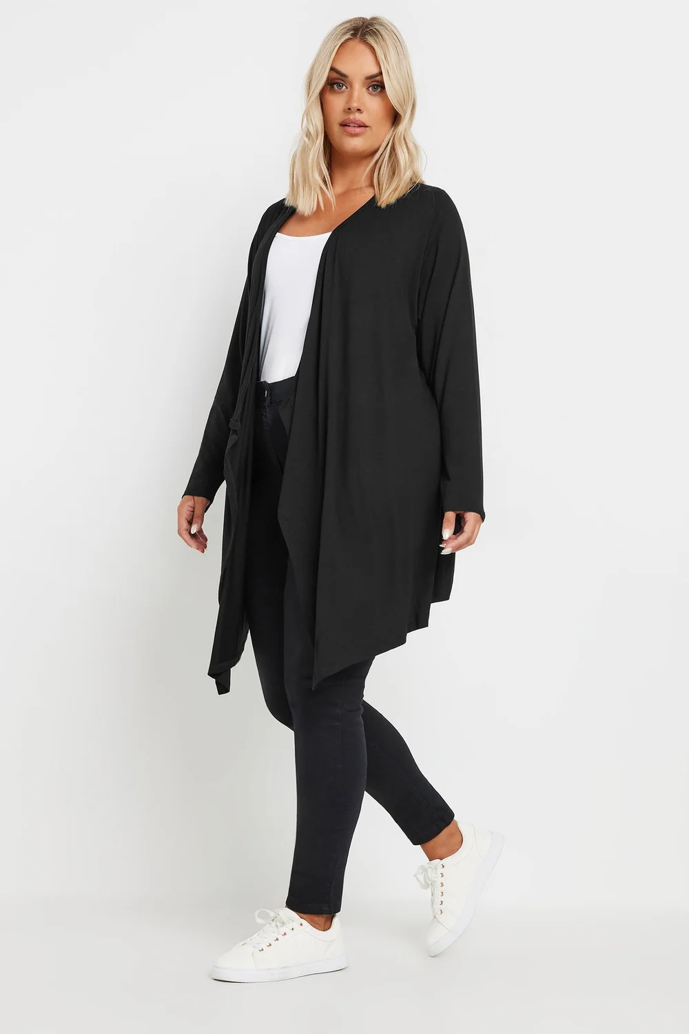 Yours Curve Black Edge To Edge Waterfall Jersey Cardigan - 22-24 Image 2