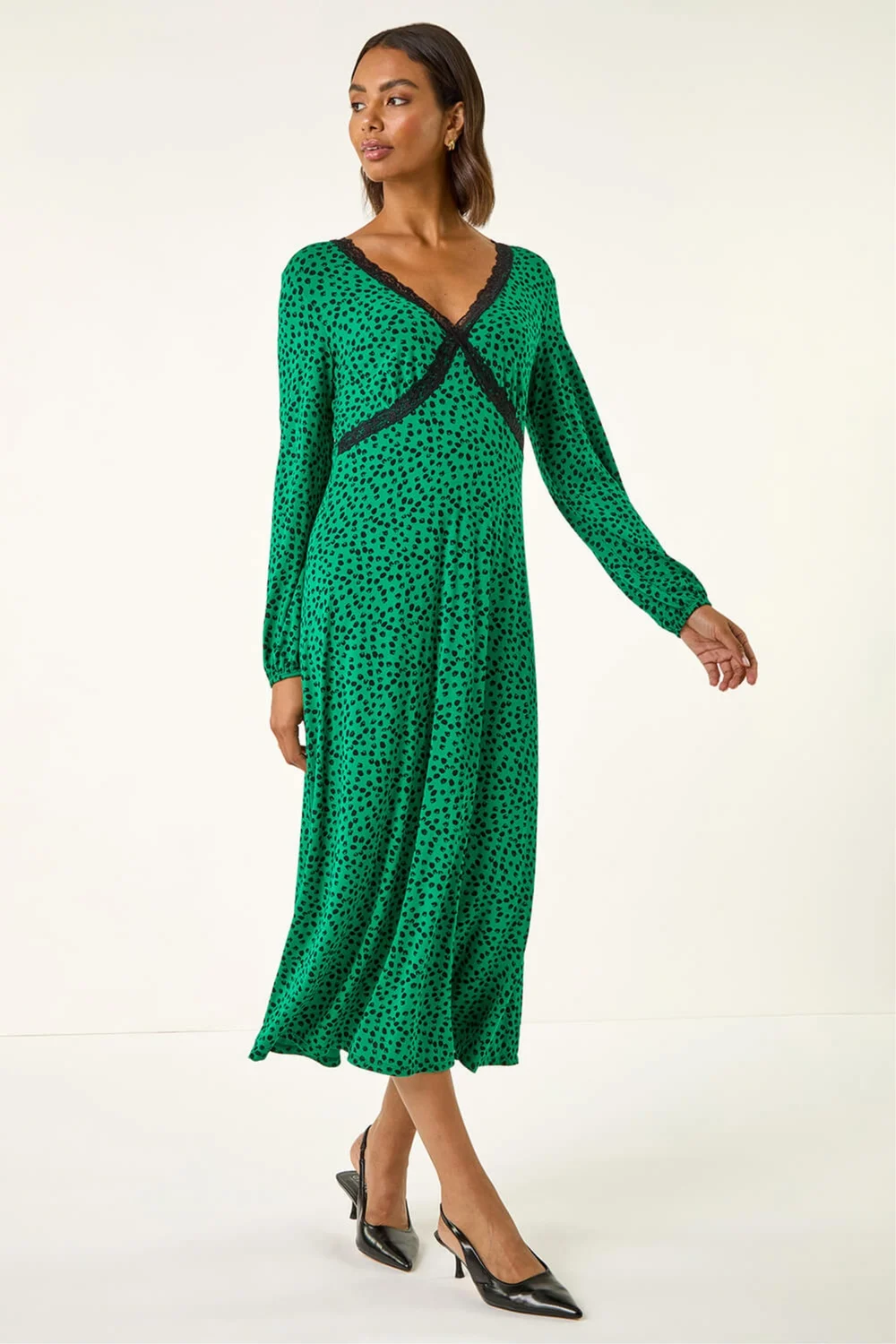 Roman Green Lace Front Midi Dress - 12 | Matalan Roman Green Lace Front Midi Dress - 12 | Matalan