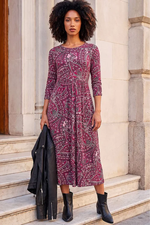 Roman Purple Petite Paisley Pocket Midi Dress - 10 Image 2