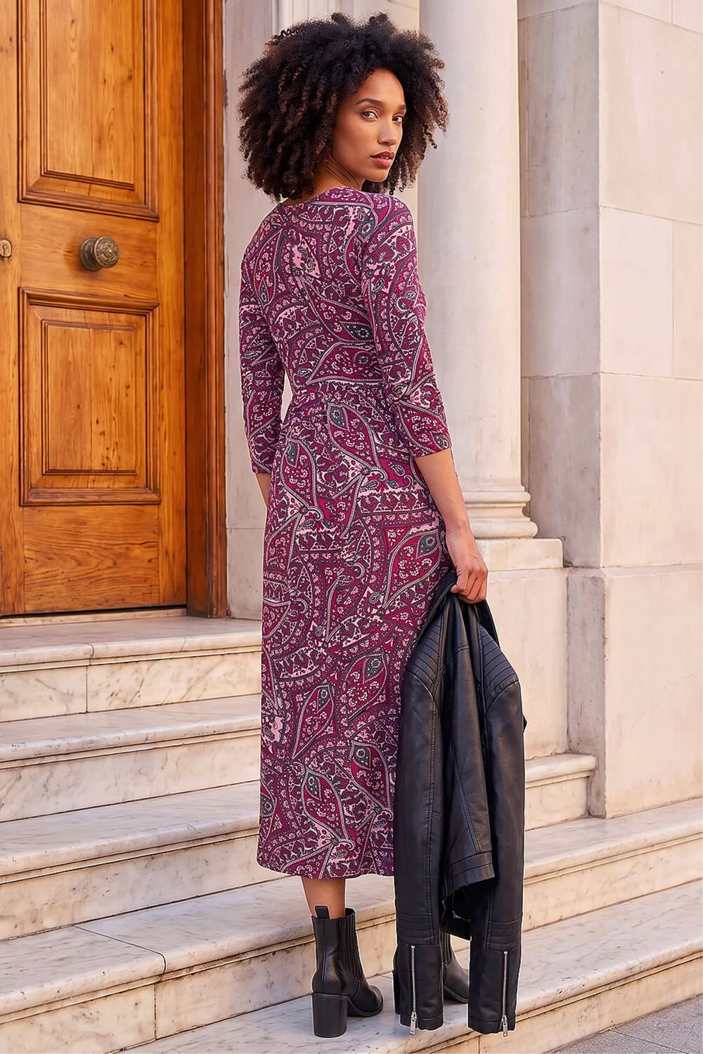 Roman Purple Petite Paisley Pocket Midi Dress - 10 Image 3