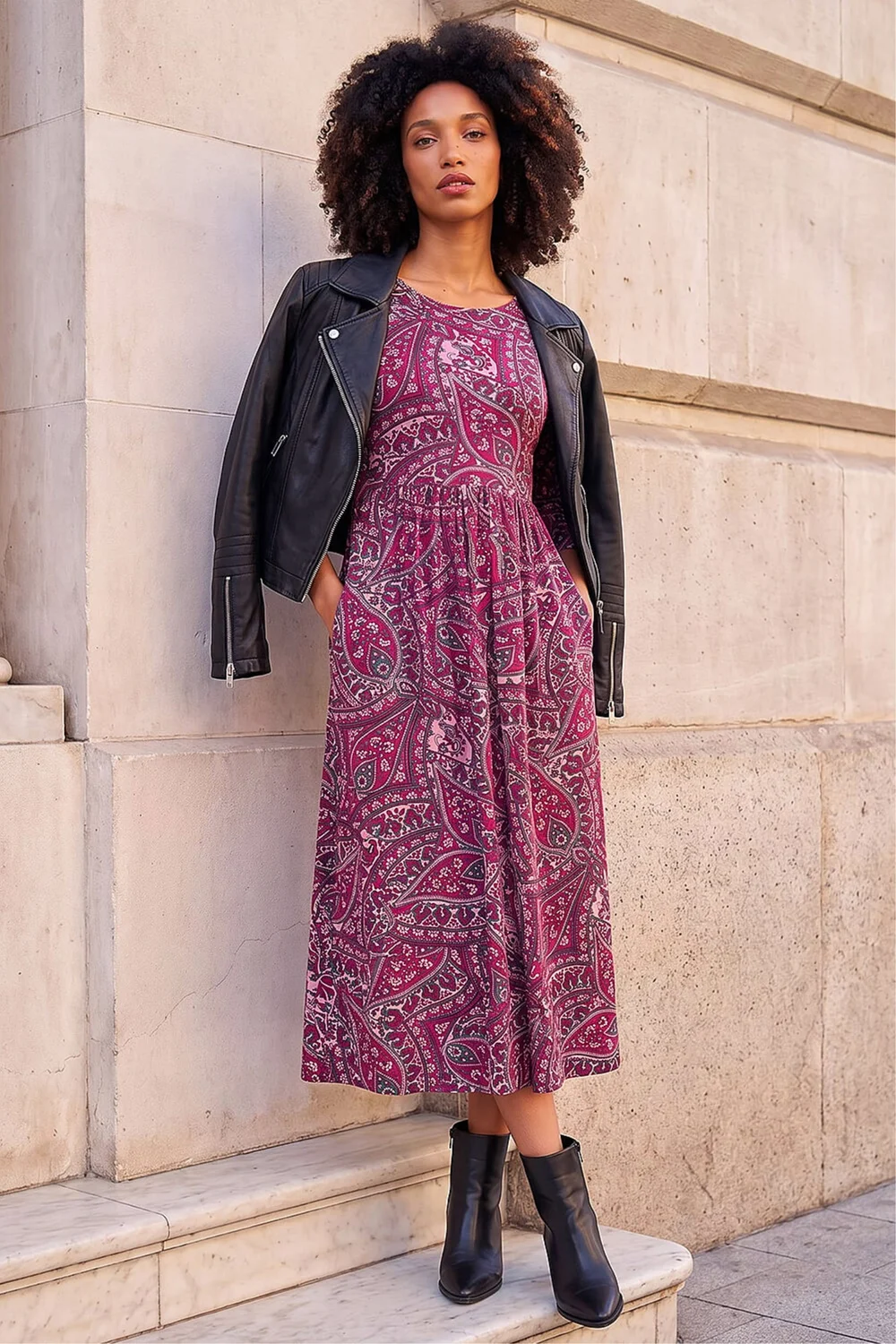 Roman Purple Petite Paisley Pocket Midi Dress - 10 Image 1