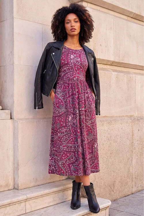 Roman Purple Petite Paisley Pocket Midi Dress - 10 Image 1