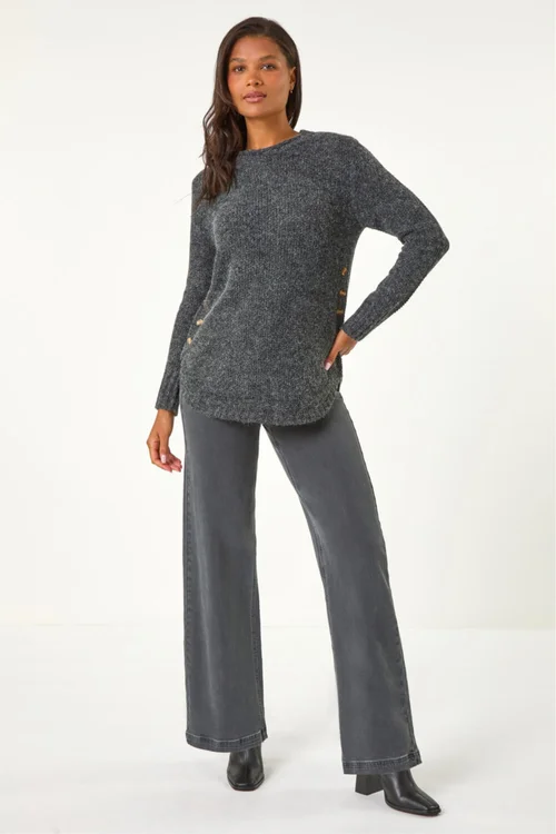 Roman Black Button Detail Curved Hem Jumper - 10 Image 3
