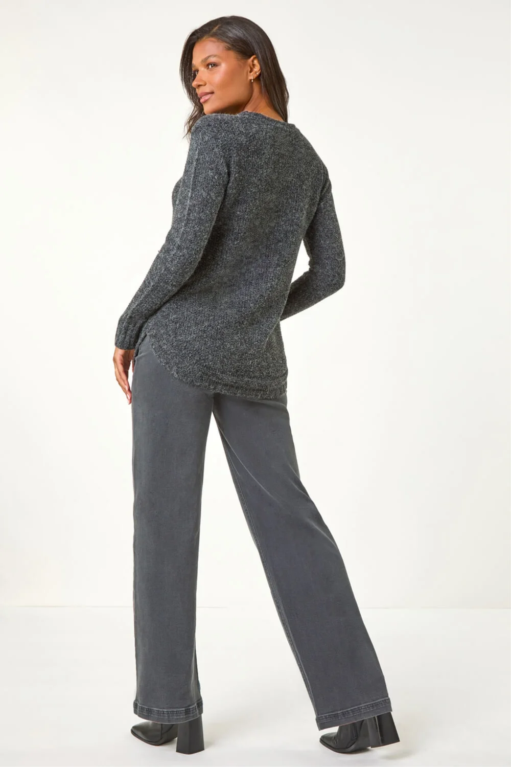 Roman Black Button Detail Curved Hem Jumper - 10 Image 4