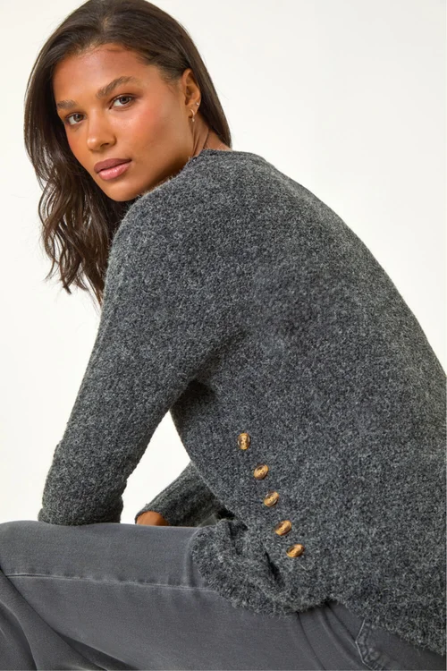 Roman Black Button Detail Curved Hem Jumper - 10 Image 2