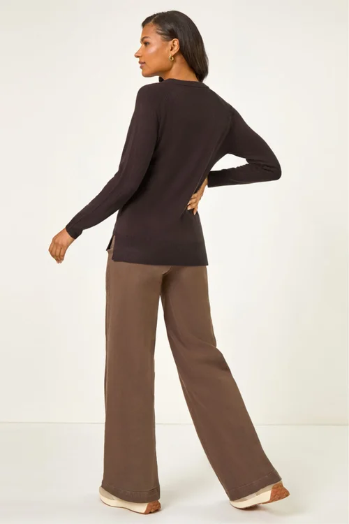 Roman Chocolate Plain Soft Crew Neck Jumper - 14 Image 3