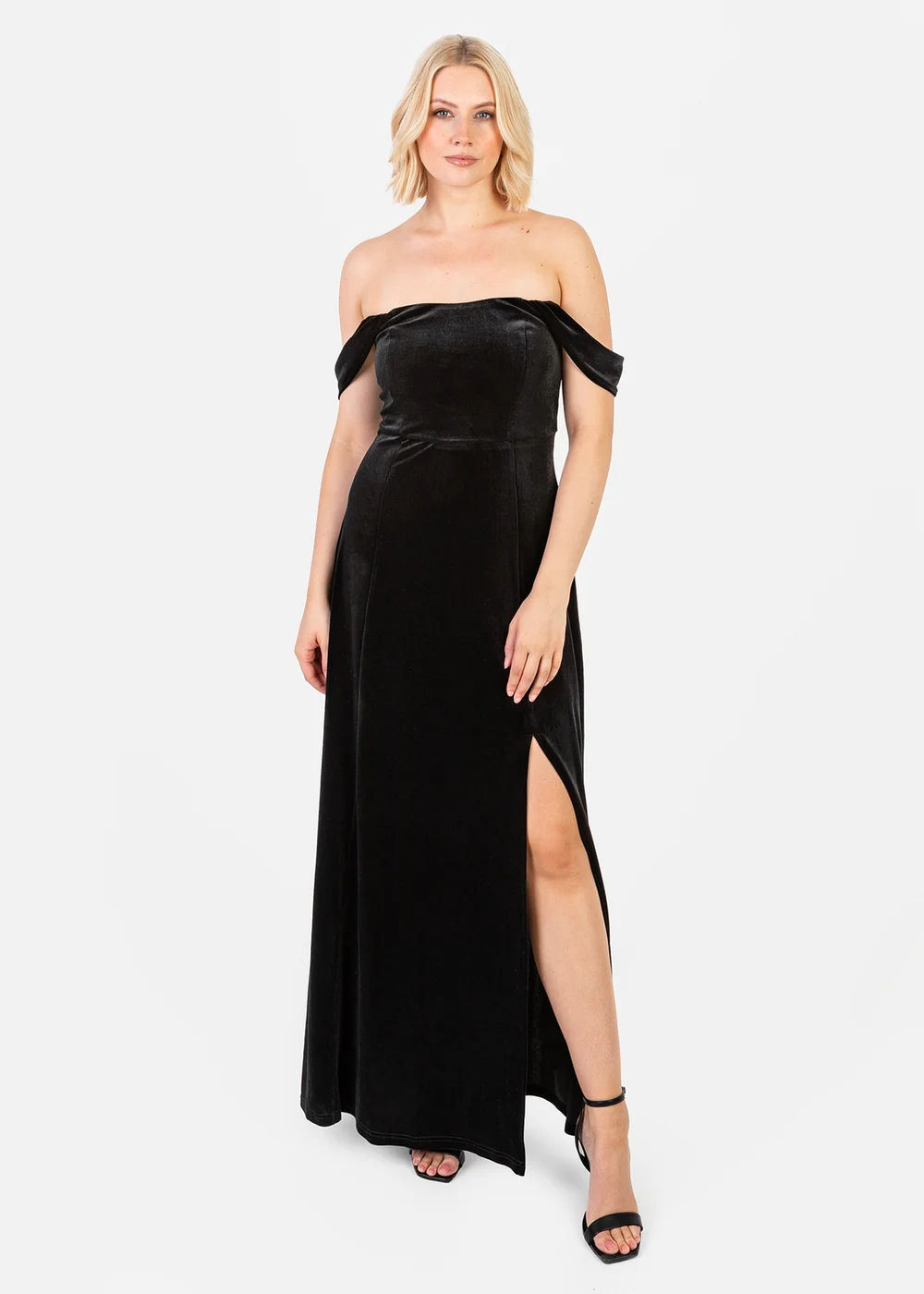 Maya Deluxe Black Velvet Bardot Dress - 12 Maya Deluxe Black Velvet Bardot Dress - 12