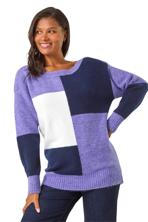 Roman Lavender Colour Block Knit Jumper - 16 Image 1