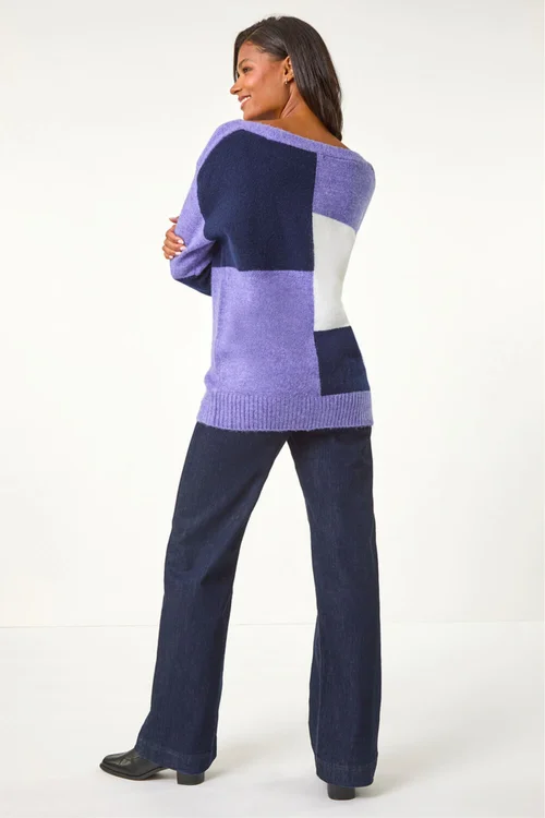 Roman Lavender Colour Block Knit Jumper - 16 Image 4