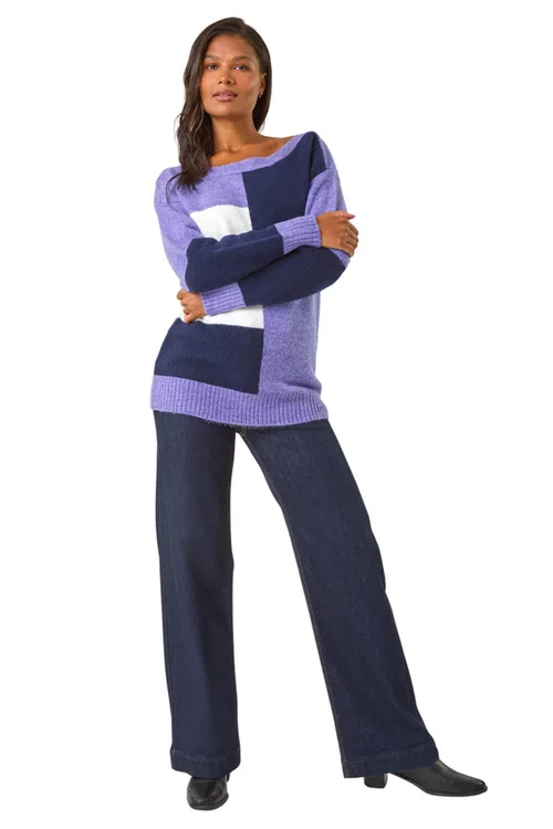 Roman Lavender Colour Block Knit Jumper - 16 Image 2