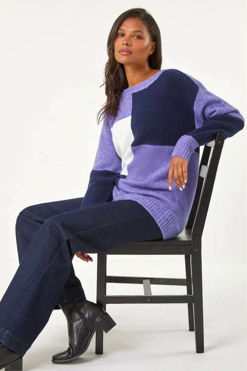 Roman Lavender Colour Block Knit Jumper - 16 Image 3
