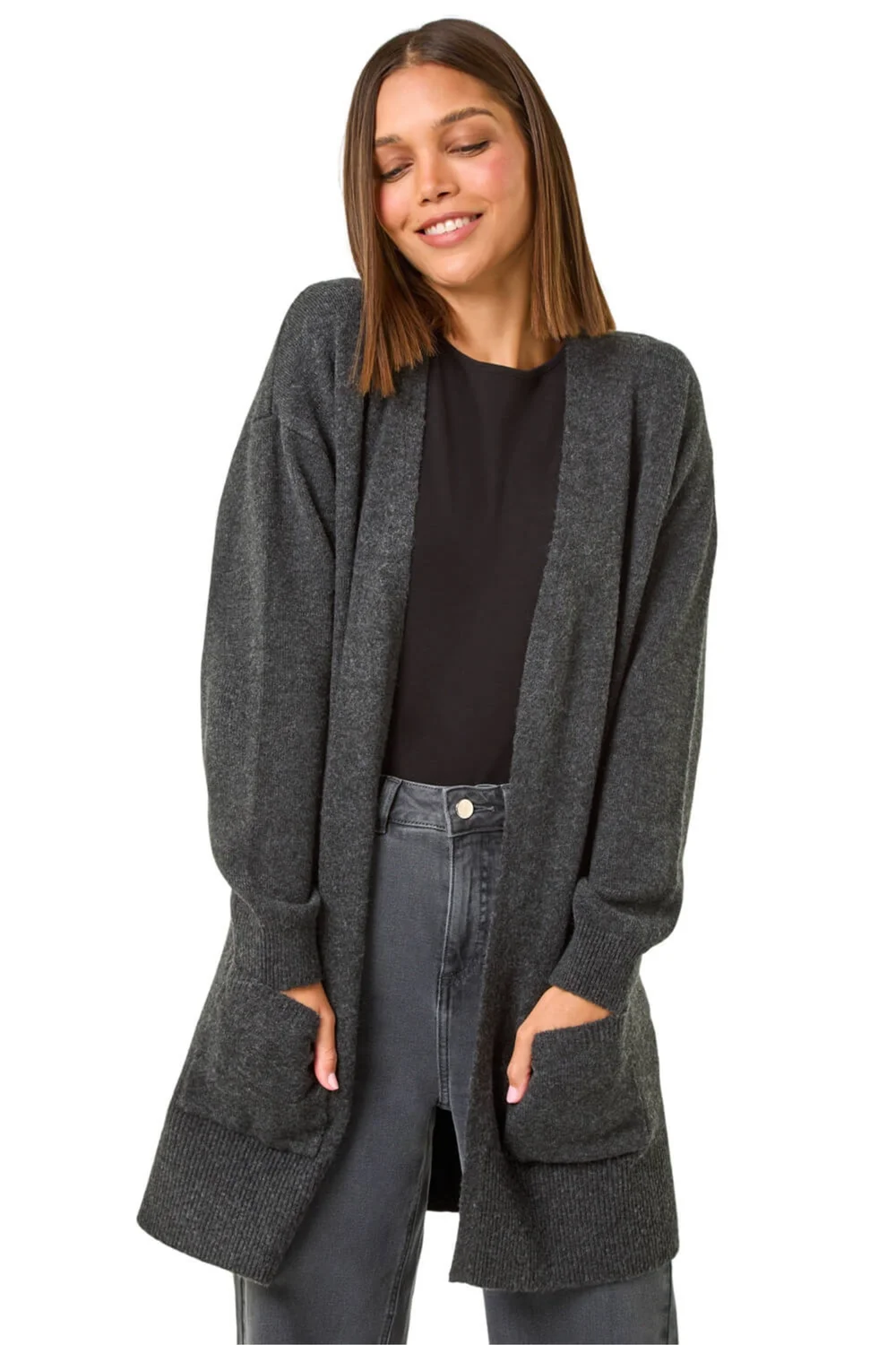 Roman Charcoal Soft Knit Longline Cardigan - 12 Image 1