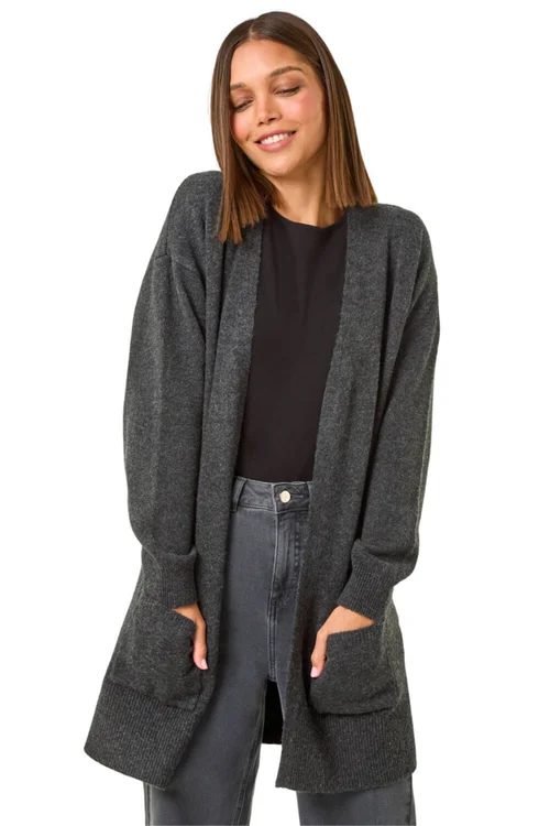 Roman Charcoal Soft Knit Longline Cardigan - 12 Image 1