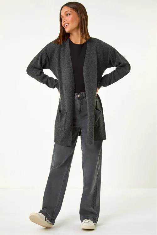 Roman Charcoal Soft Knit Longline Cardigan - 12 Image 2