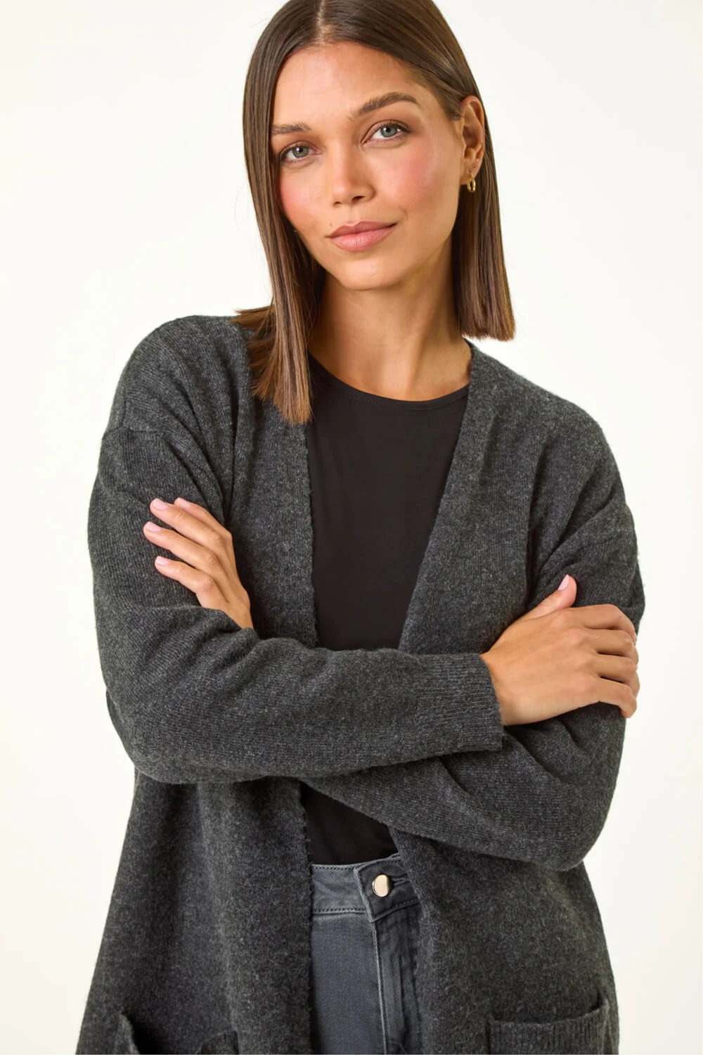 Roman Charcoal Soft Knit Longline Cardigan - 12 Image 4