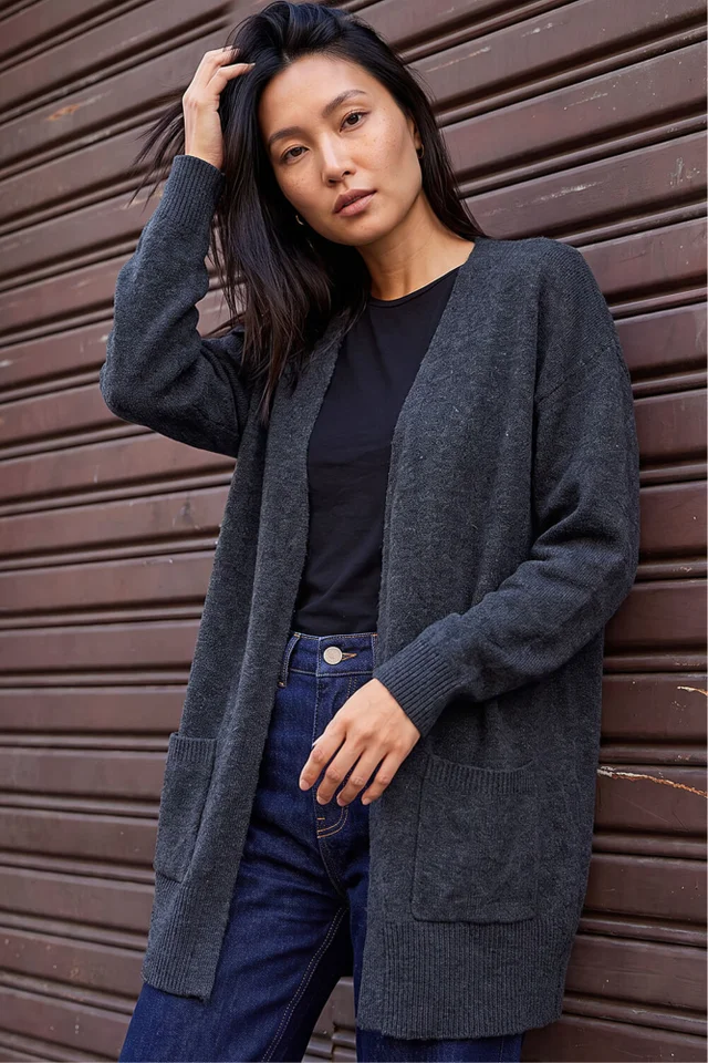 Roman Charcoal Soft Knit Longline Cardigan