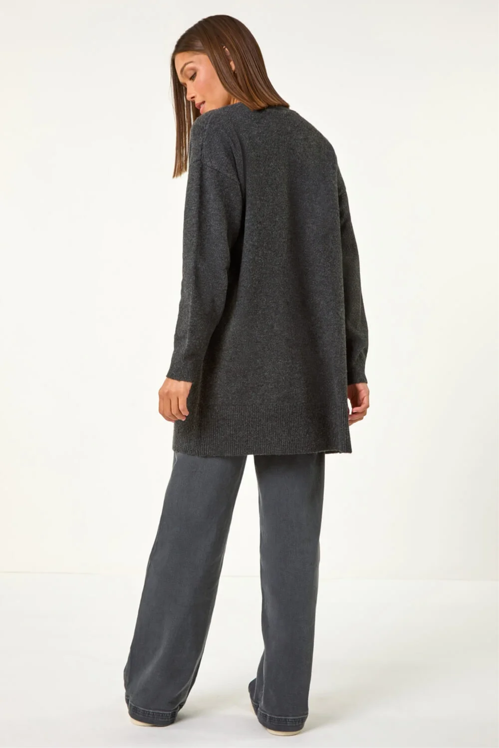 Roman Charcoal Soft Knit Longline Cardigan - 12 Image 3
