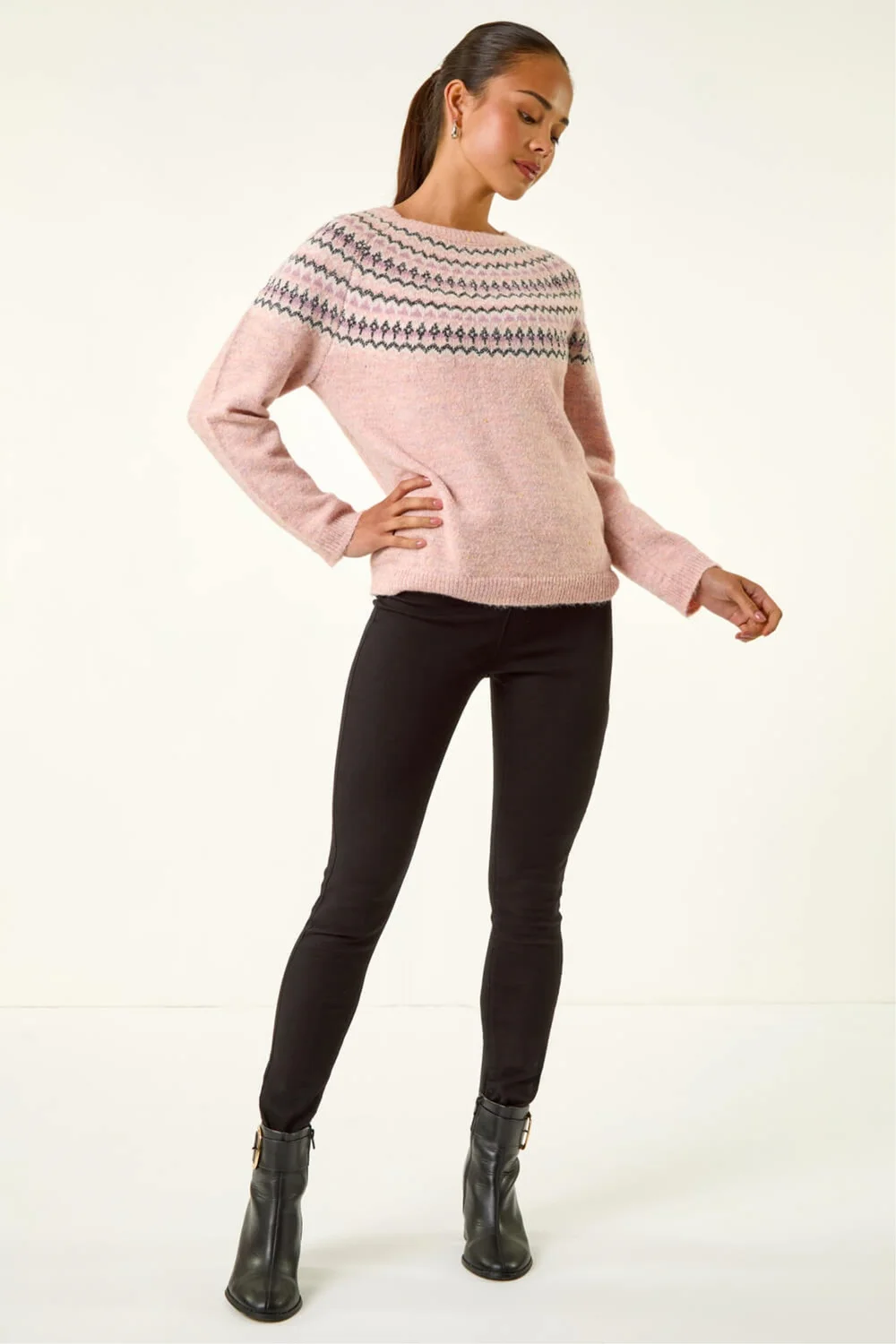 Roman Light Pink Petite Metallic Fairisle Jumper - 10 Image 3