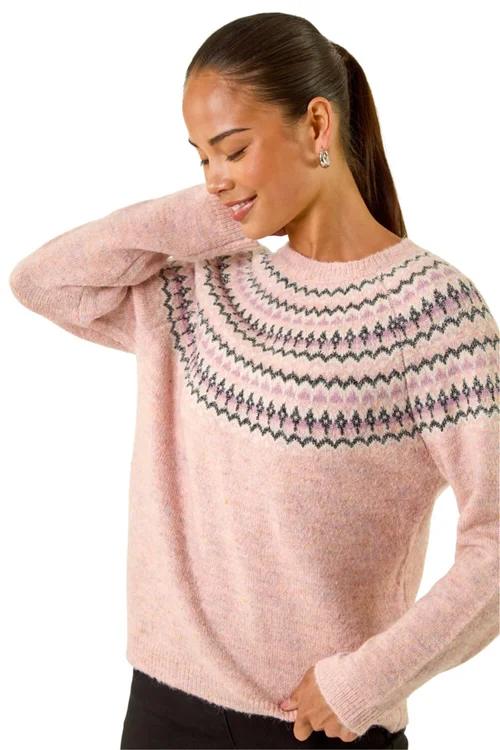 Roman Light Pink Petite Metallic Fairisle Jumper - 10 Image 1
