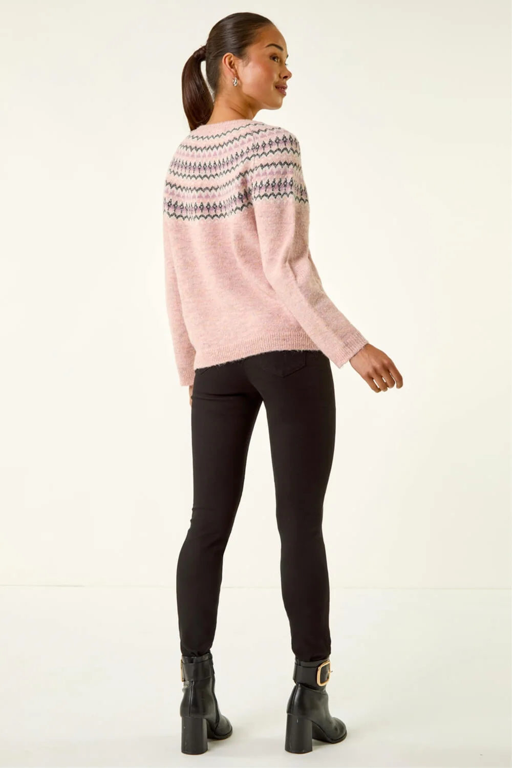 Roman Light Pink Petite Metallic Fairisle Jumper - 10 Image 4