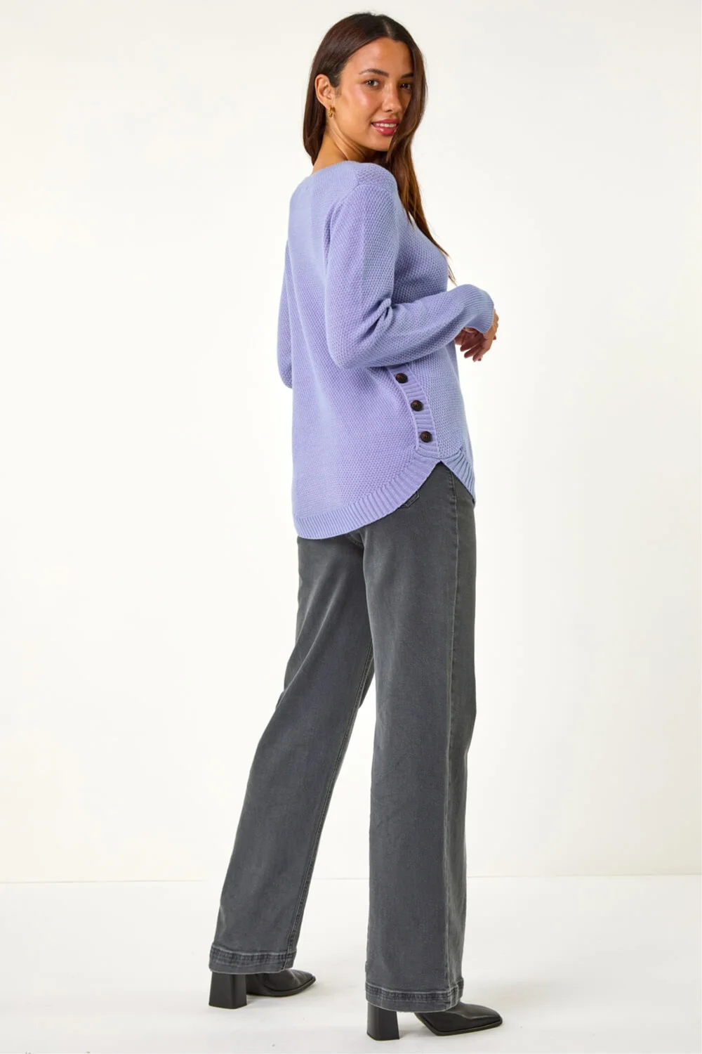 Roman Violet Textured Curved Hem Jumper - 18 Image 3