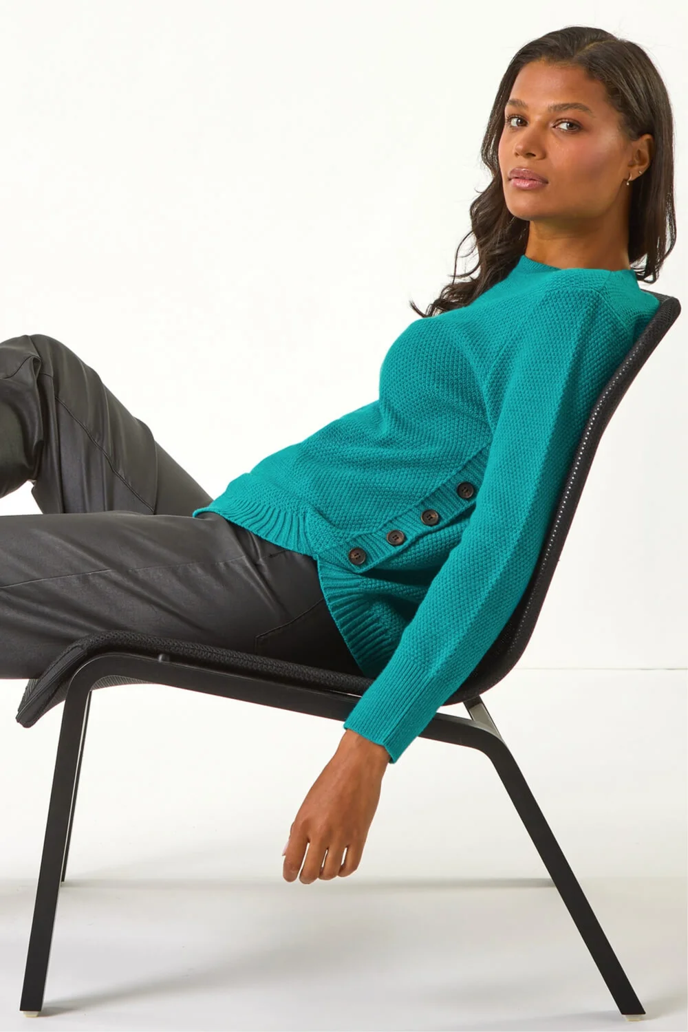 Roman Teal Textured Curved Hem Jumper - 12 Image 2
