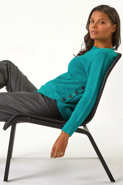 Roman Teal Textured Curved Hem Jumper - 12 Image 2