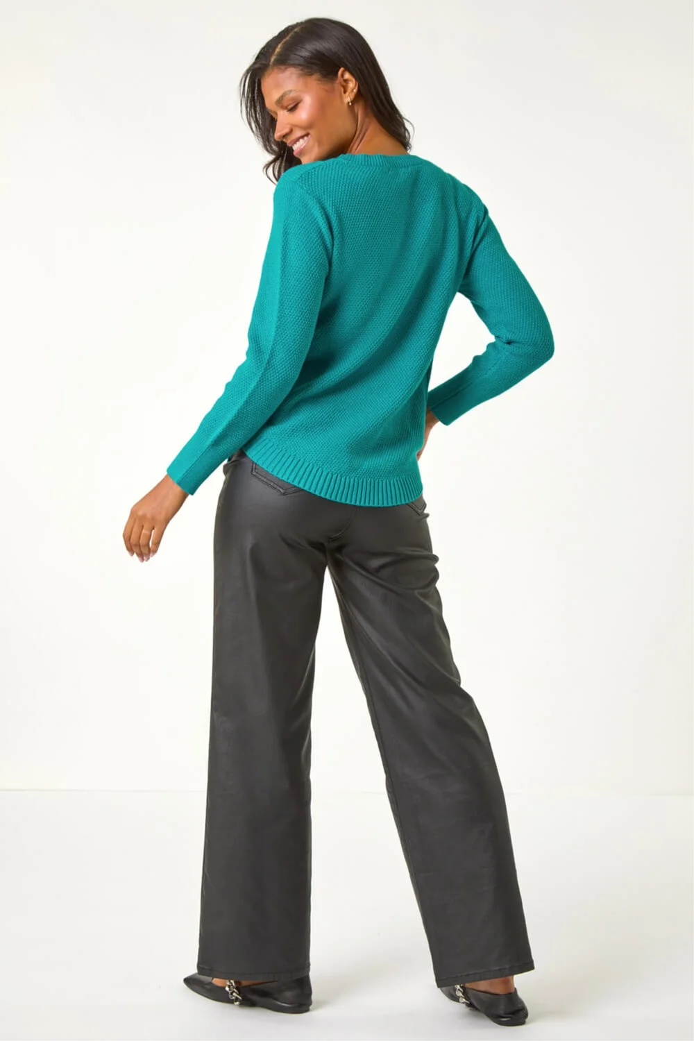 Roman Teal Textured Curved Hem Jumper - 12 Image 3