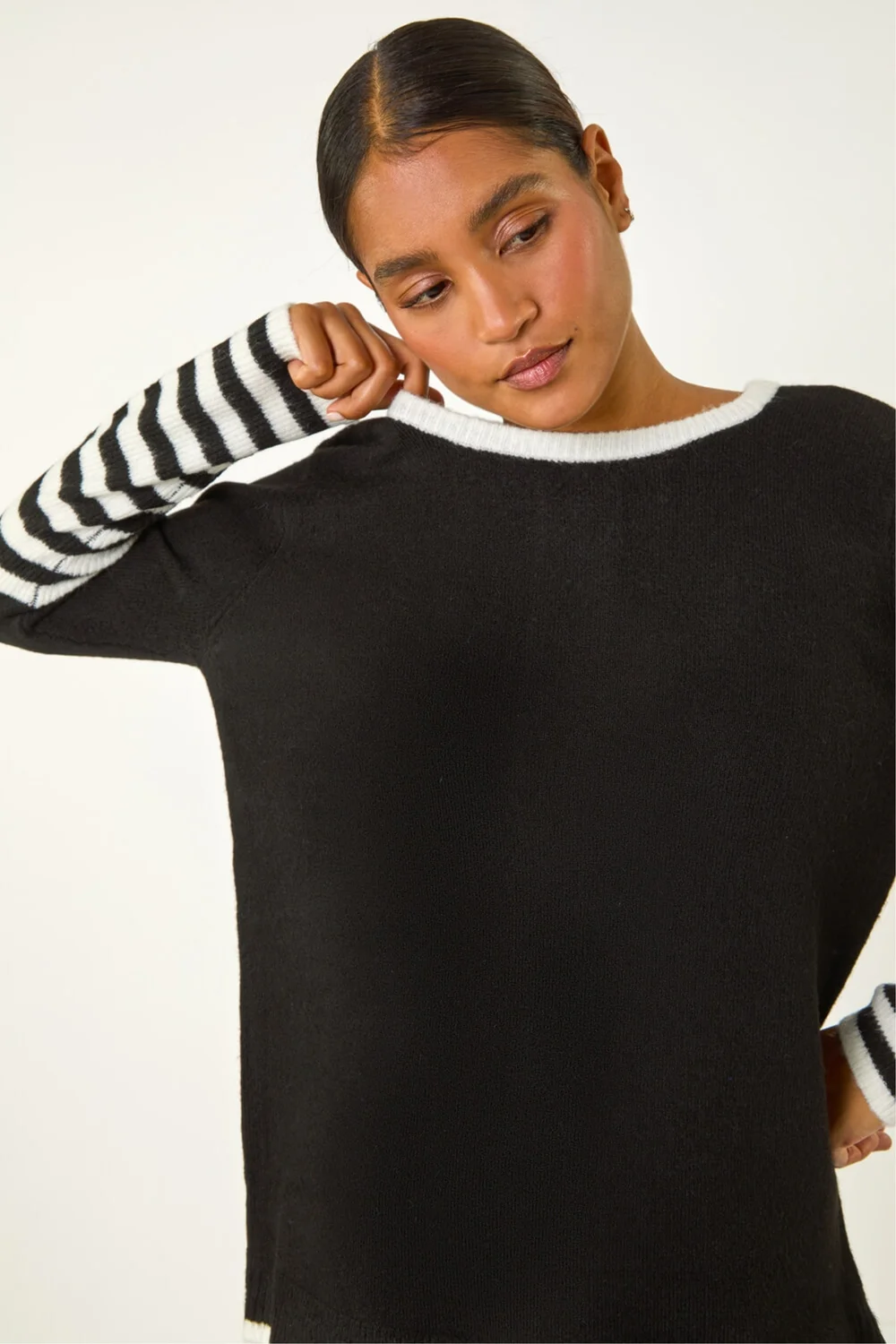 Roman Black Contrast Stripe Detail Knit Jumper - 14 Image 1