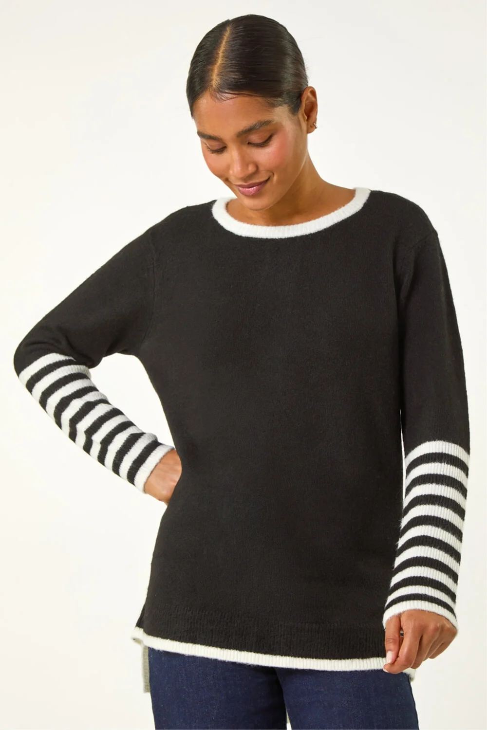 Roman Black Contrast Stripe Detail Knit Jumper - 14 Image 4