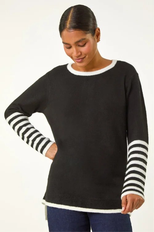Roman Black Contrast Stripe Detail Knit Jumper - 14 Image 4