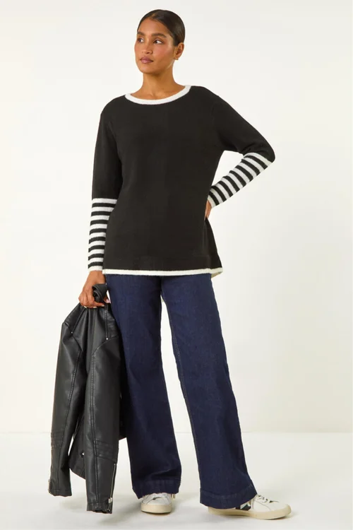 Roman Black Contrast Stripe Detail Knit Jumper - 14 Image 2