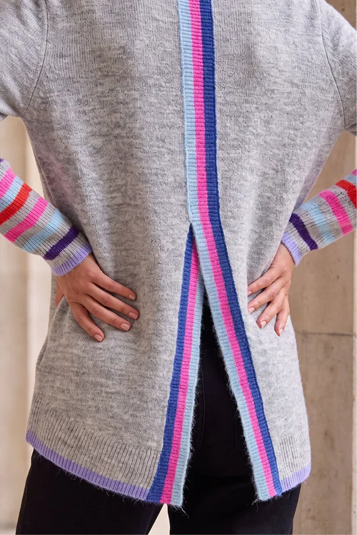 Roman Light Grey Contrast Stripe Detail Knit Jumper - 20 Image 4