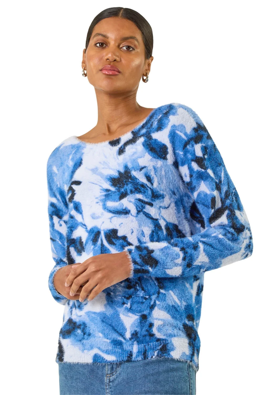 Roman Blue Fluffy Floral Print Knit Jumper - 14 Image 1