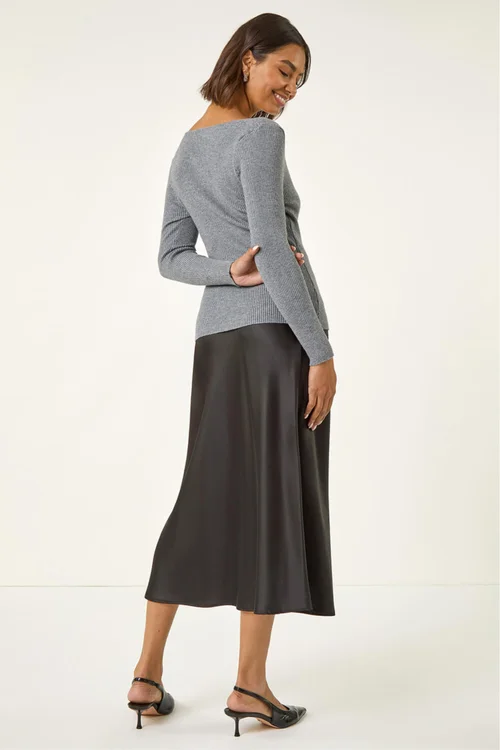 Roman Grey Wrap Button Detail Knit Jumper - Size 14 Clothing Image 4