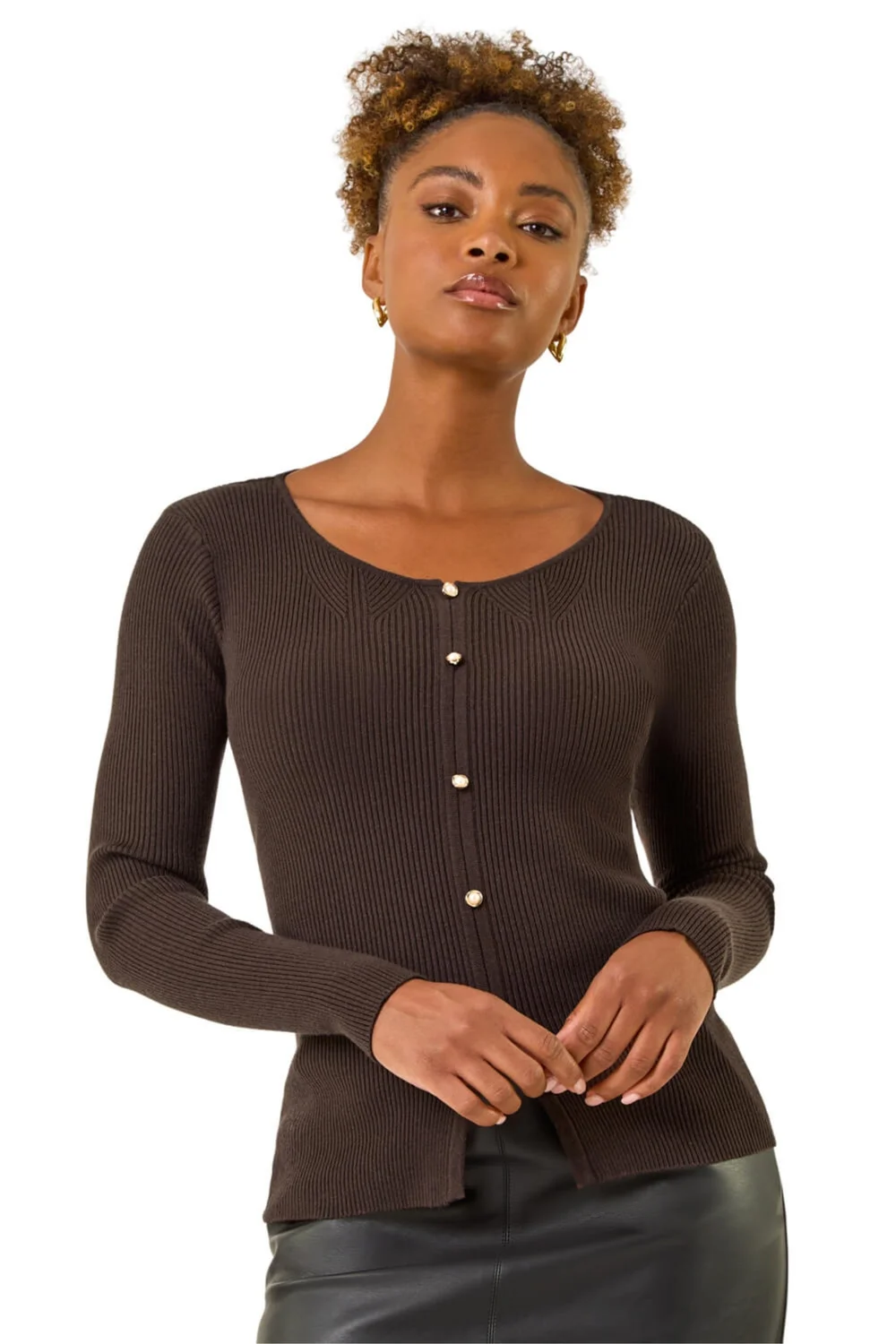 Roman Chocolate Pearl Ribbed Knit Jumper - 20 Image 1