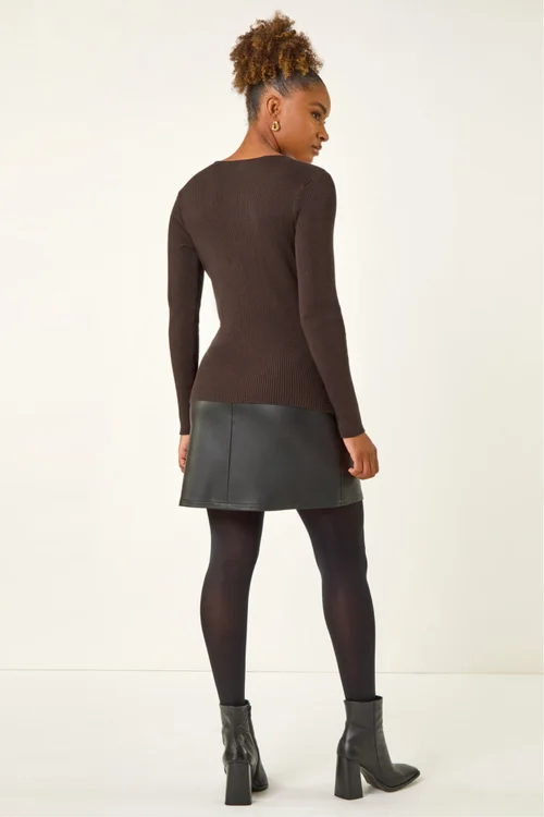 Roman Chocolate Pearl Ribbed Knit Jumper - 20 Image 4