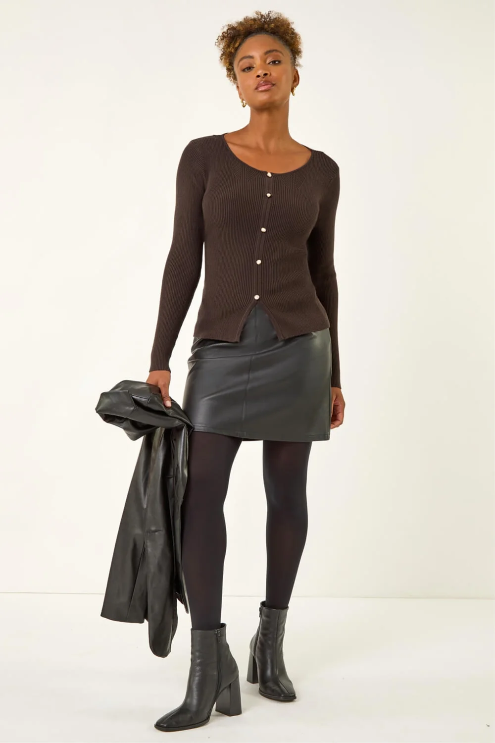 Roman Chocolate Pearl Ribbed Knit Jumper - 20 Image 3