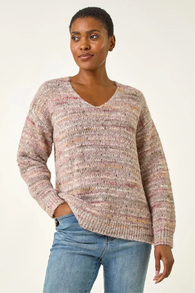 Roman Light Pink Shimmer V-Neck Knitted Jumper